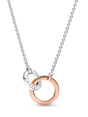 Pandora Signature Two tone Intertwined Circles Necklace - Sterling silver, 14k rose gold plating