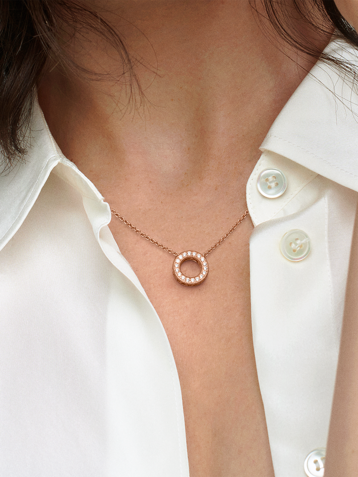 Pandora Logo Pavé Circle Collier Necklace - 14k rose gold plating
