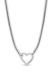 Heart Closure Snake Chain Necklace - Sterling silver