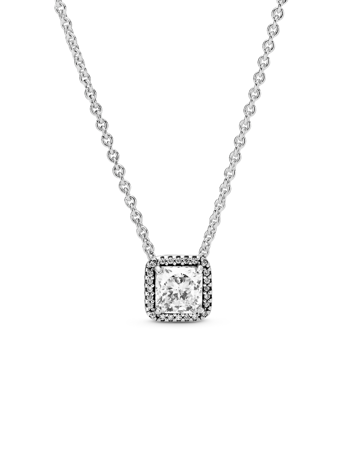Square Sparkle Halo Necklace - Sterling silver