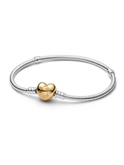 Heart Clasp Snake Chain Bracelet - Sterling silver, 14k gold plating