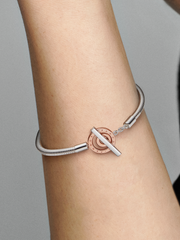 Pandora Moments Two-tone Logo T-Bar Snake Chain Bracelet - Sterling silver, 14k rose gold plating