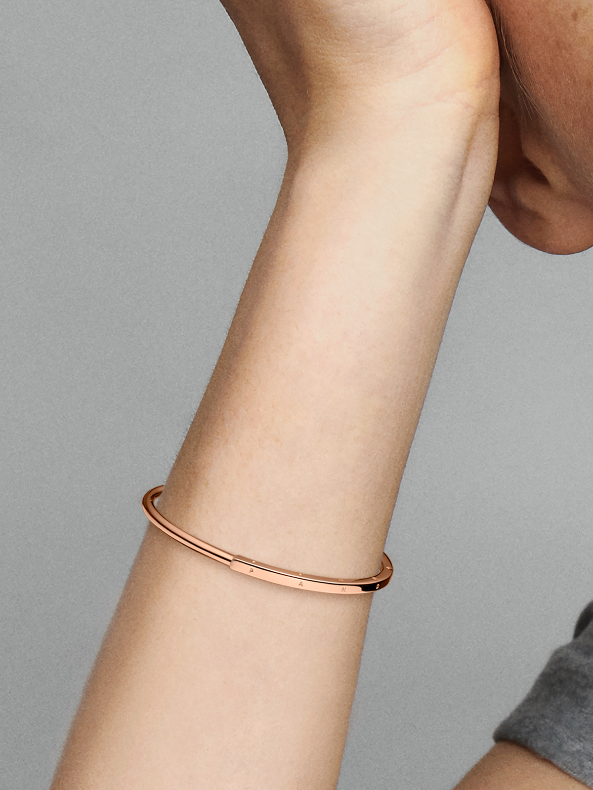 Pandora Signature I-D Open Bangle - 14k rose gold plating