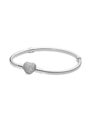 Moments Sparkling Heart & Snake Chain Bracelet - Sterling silver