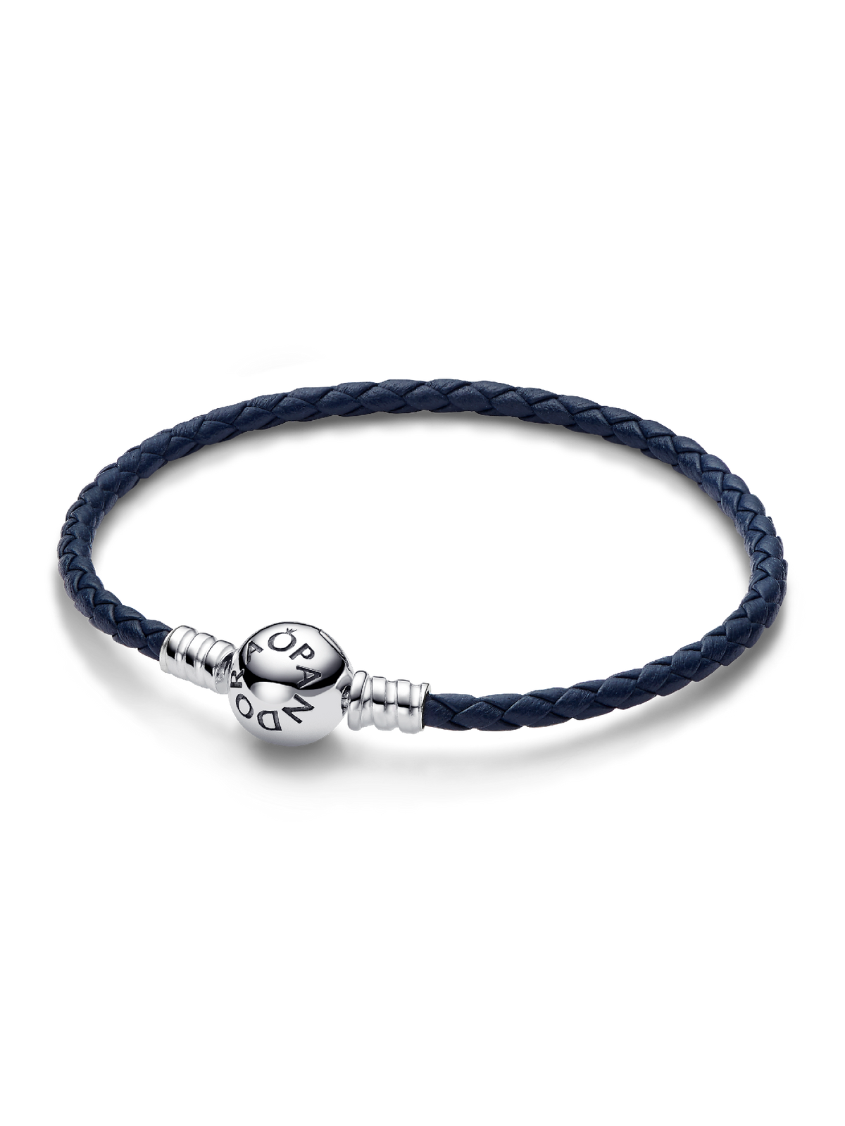 FINAL SALE - Pandora Moments Round Clasp Blue Braided Leather Bracelet - Sterling silver