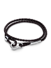 Pandora Moments Brown Braided Double Leather Bracelet - Sterling silver