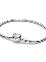 Pandora Sterling Silver Lab-grown Diamond Heart Clasp Snake Chain Bracelet - 0.51 ct TW, Sterling silver