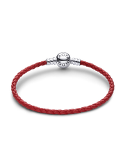 Red Braided Leather Bracelet - Sterling silver