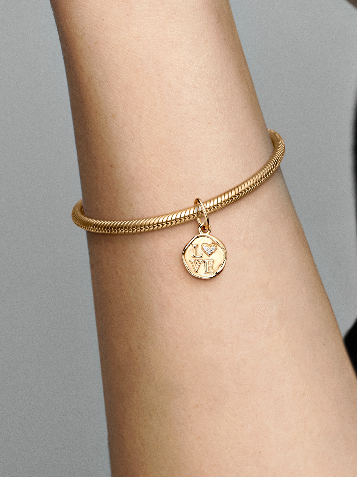 Sparkling Love Stamp Dangle Charm - 14k gold