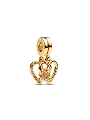 Splittable Puzzle Piece Hearts Dangle Charm - 14k gold plating
