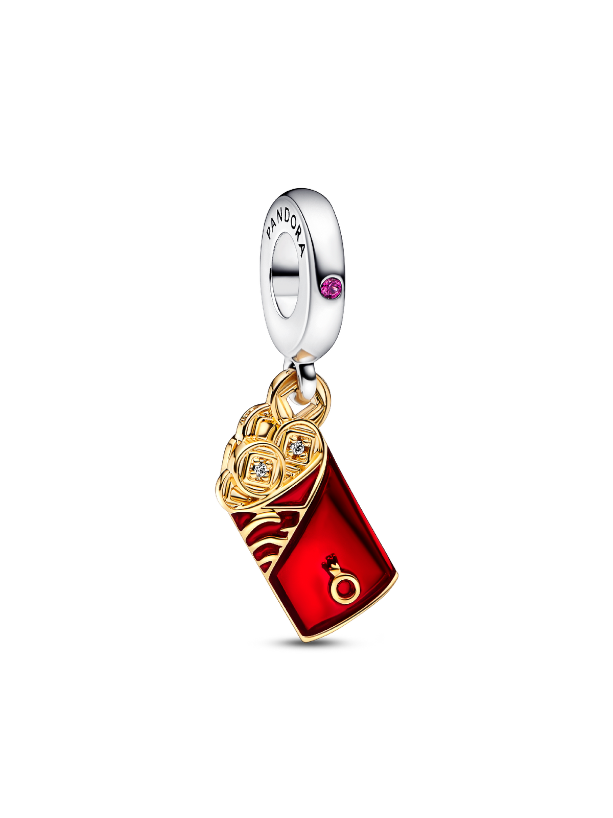 Two-tone Red Envelope Dangle Charm - Sterling silver, 14k gold plating