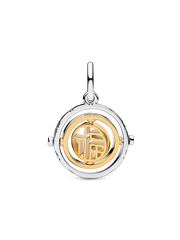FINAL SALE - Two-tone Fú Spinning Dangle Charm - Sterling silver, 14k gold plating
