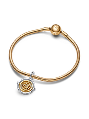 FINAL SALE - Two-tone Fú Spinning Dangle Charm - Sterling silver, 14k gold plating