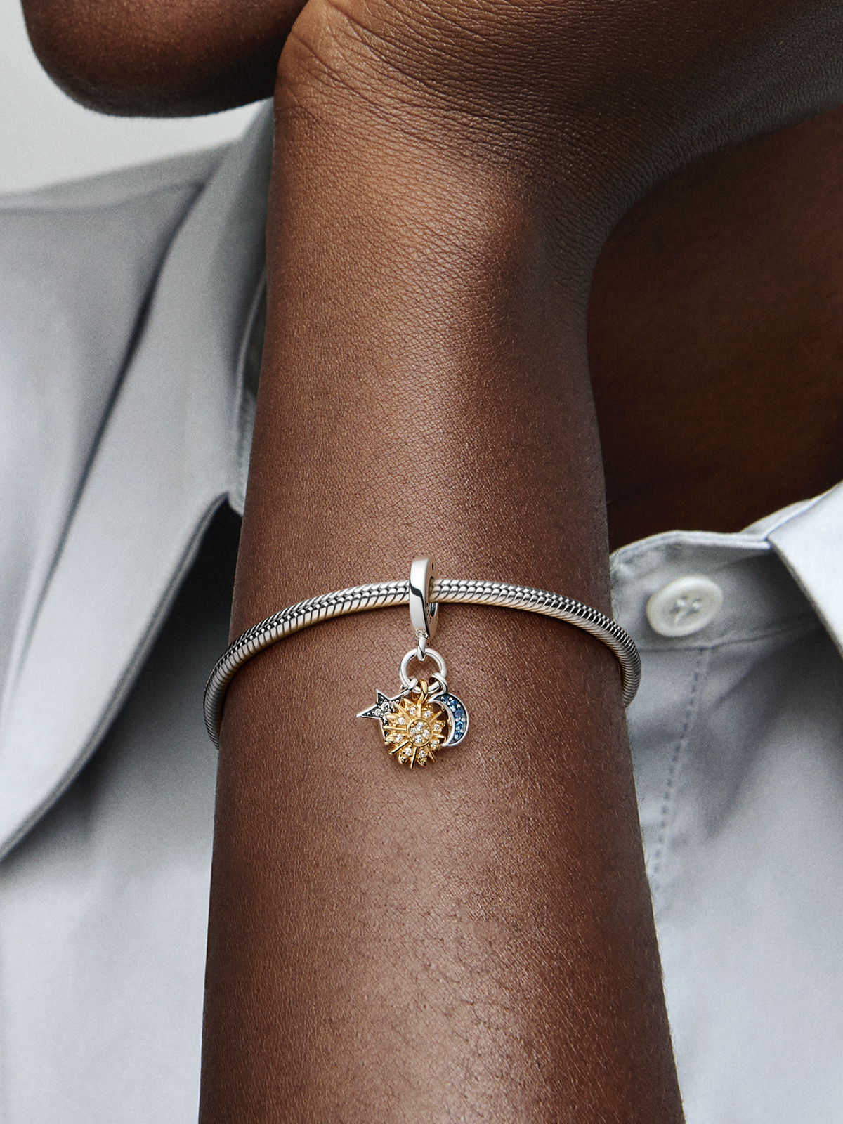 Two-tone Celestial Triple Dangle Charm - Sterling silver, 14k gold plating