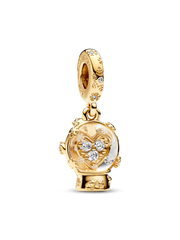 Heart Snowflake Snow Globe Dangle Charm - 14k gold plating