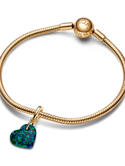 Opalescent Green Heart Dangle Charm - 14k gold plating