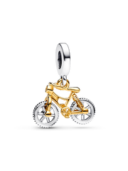Two-tone Spinning Wheels Bicycle Dangle Charm - Sterling silver, 14k gold plating