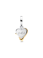 Engravable Heart & Arrow Double Dangle Charm - Sterling silver, 14k gold plating