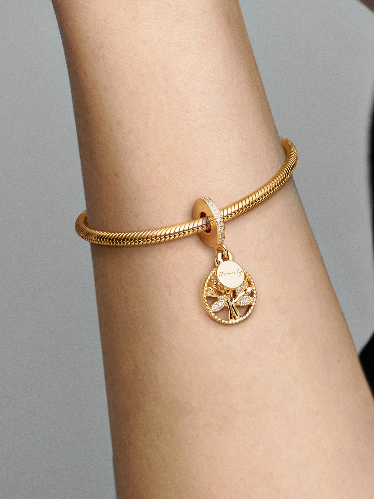 Sparkling Family Tree Dangle Charm - 14k gold plating