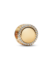 Engravable Sparkling Button Charm - 14k gold plating