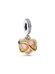 Sparkling Infinity Heart Dangle Charm - Sterling silver, 14k gold plating