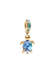 Sea Turtle Murano Glass Dangle Charm - 14k gold plating