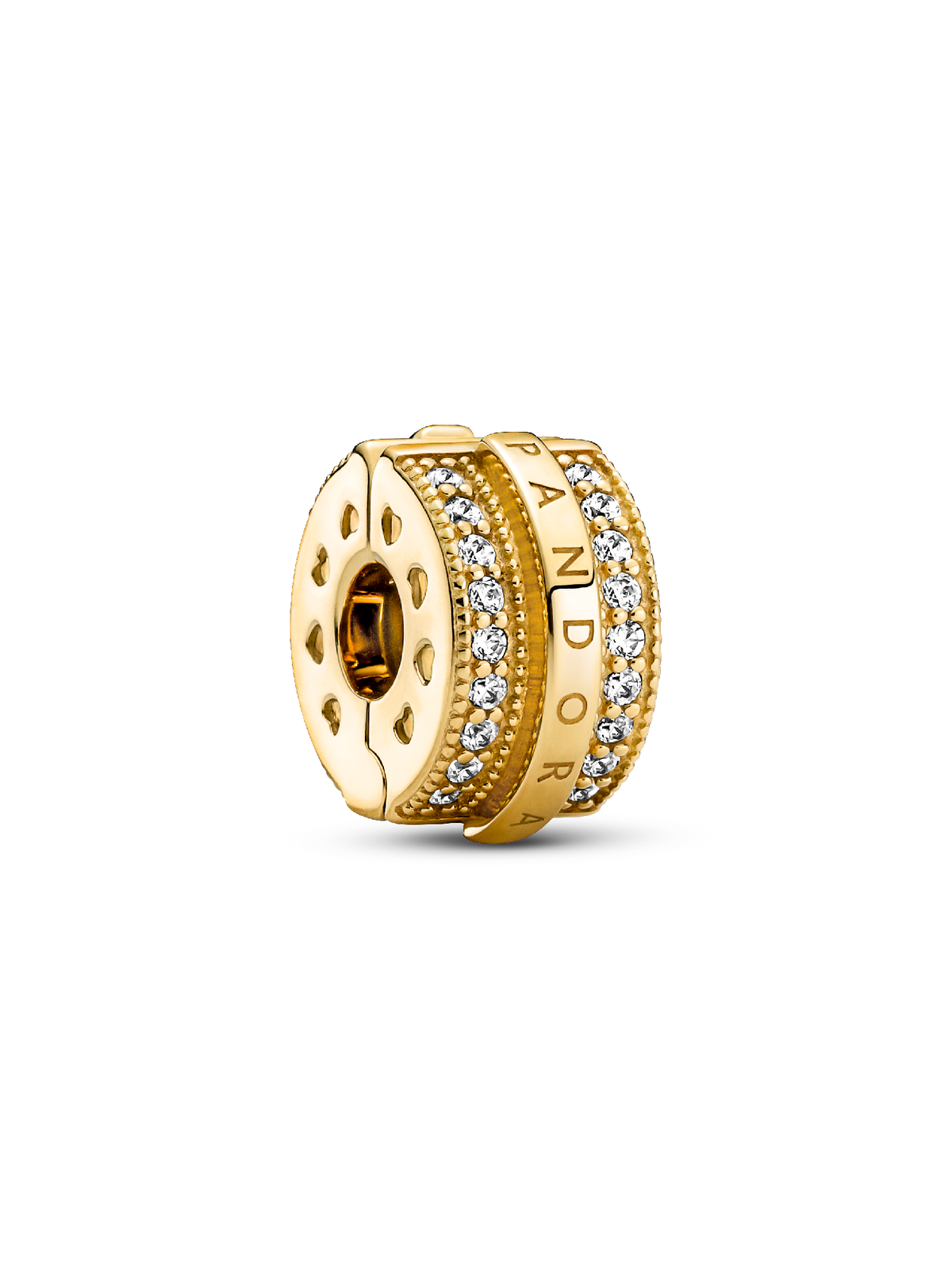 Sparkling Pavé Lines & Logo Clip Charm - 14k gold plating