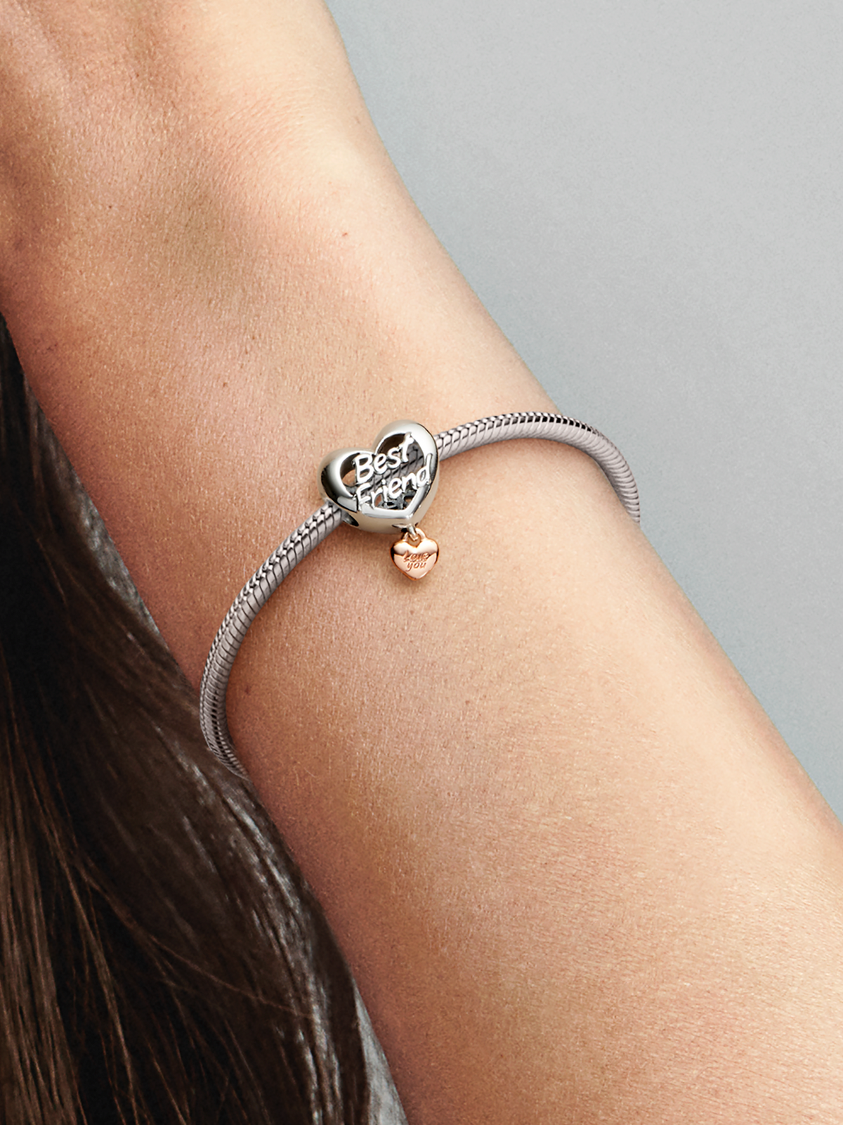 FINAL SALE - Love You Best Friend Heart Charm - Sterling silver, 14k rose gold plating