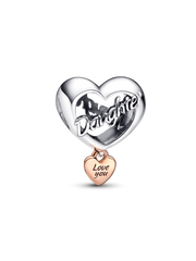 Love You Daughter Heart Charm - Sterling silver, 14k rose gold plating