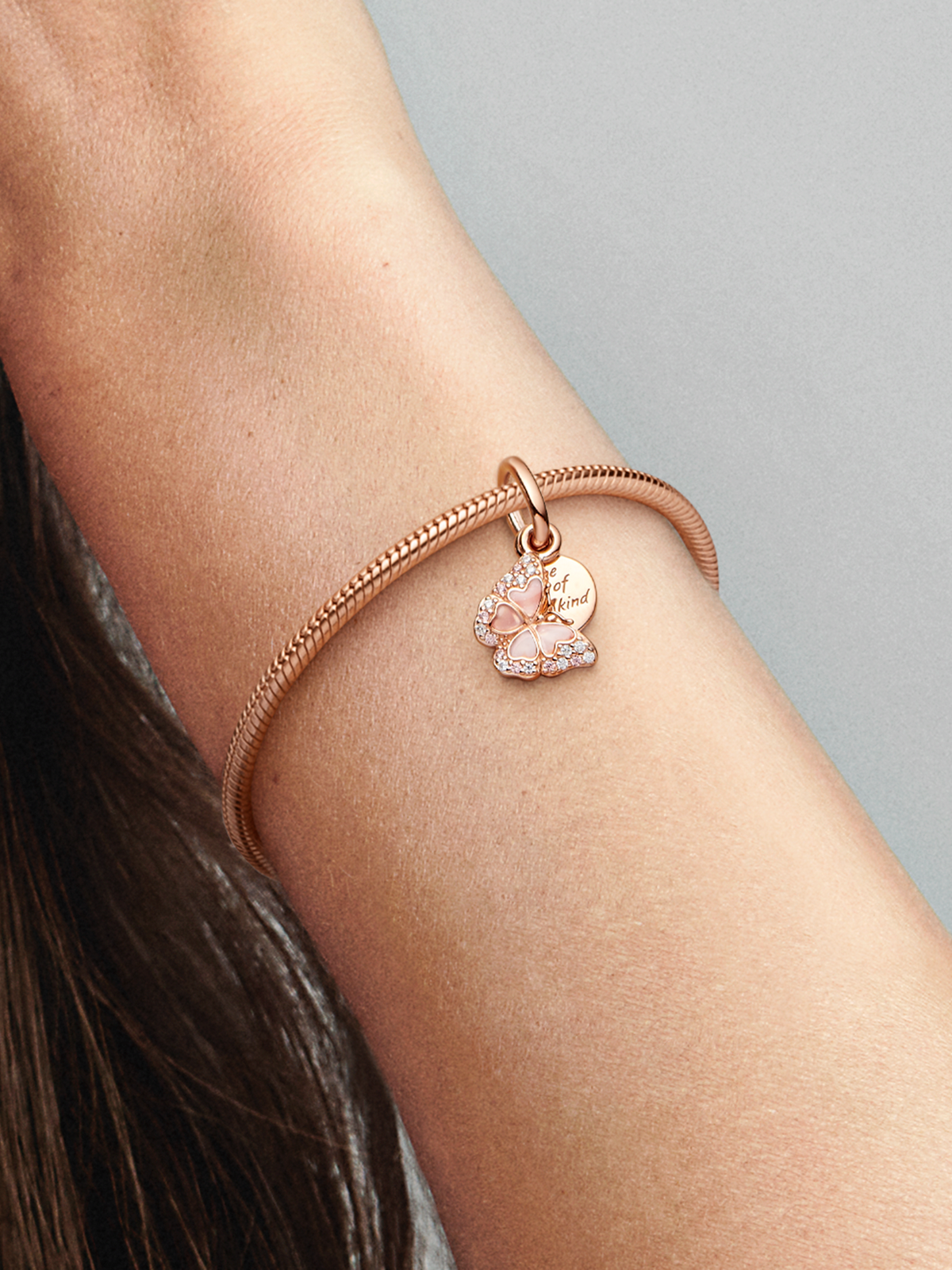 Pink Butterfly & Quote Double Dangle Charm - 14k rose gold plating