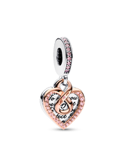 Two-tone Infinity Heart Double Dangle Charm - Sterling silver, 14k rose gold plating