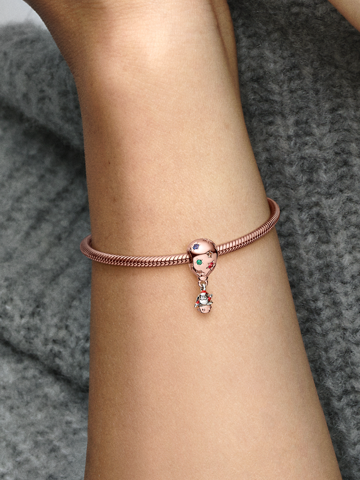 FINAL SALE - Two-tone Santa Claus in Hot Air Balloon Charm - 14k rose gold plating