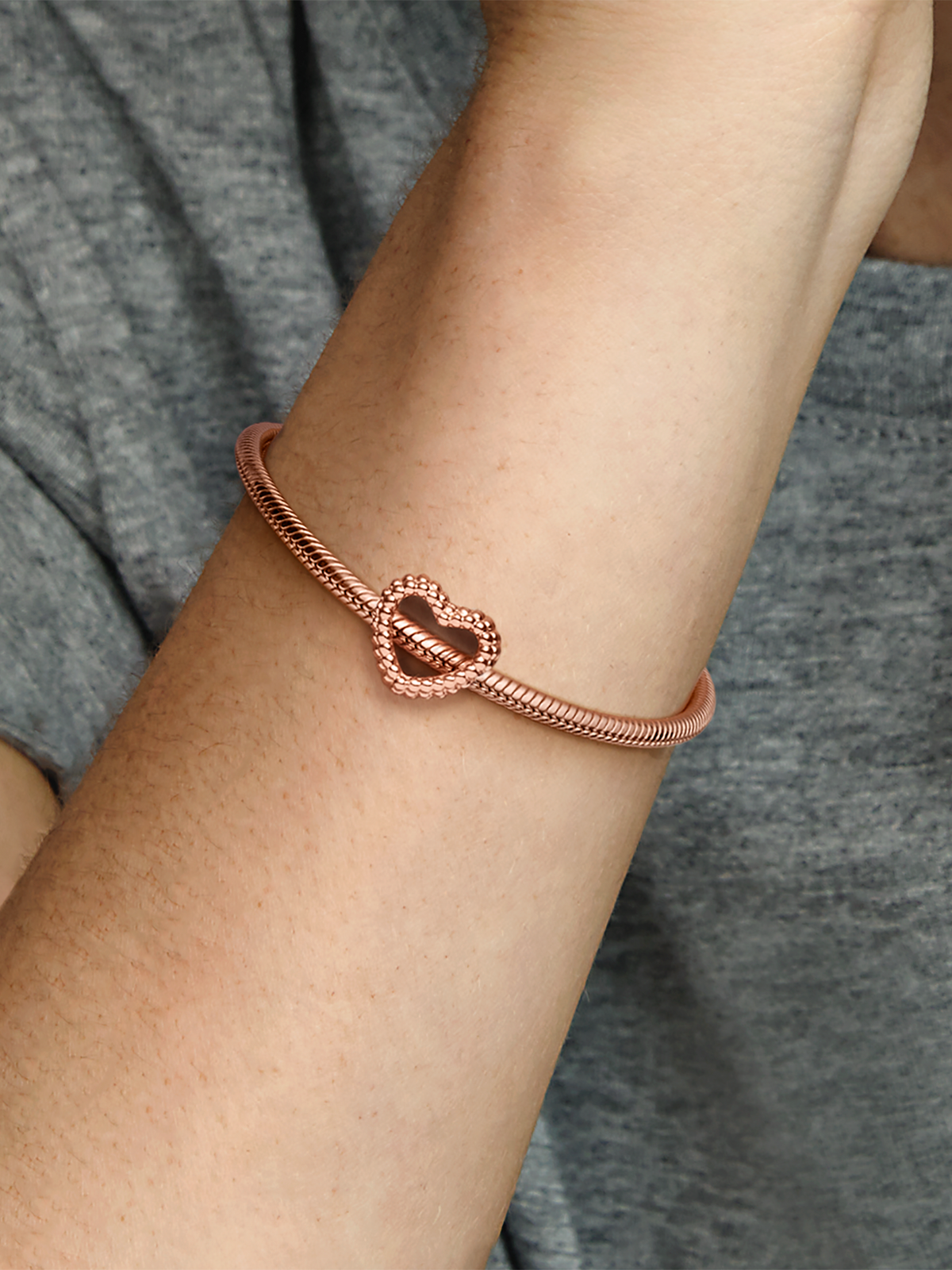 Beaded Open Heart Charm - 14k rose gold plating