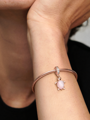 Murano Glass Pink Sea Turtle Dangle Charm - 14k rose gold plating