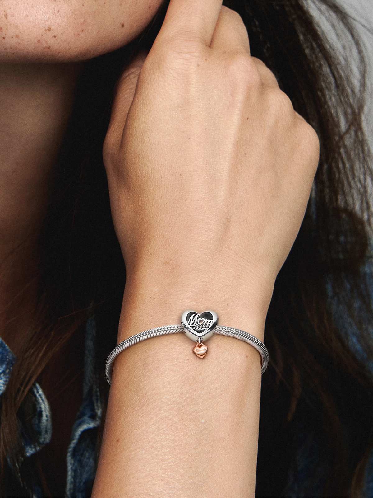 Thank You Mum Heart Charm - Sterling silver, 14k rose gold plating
