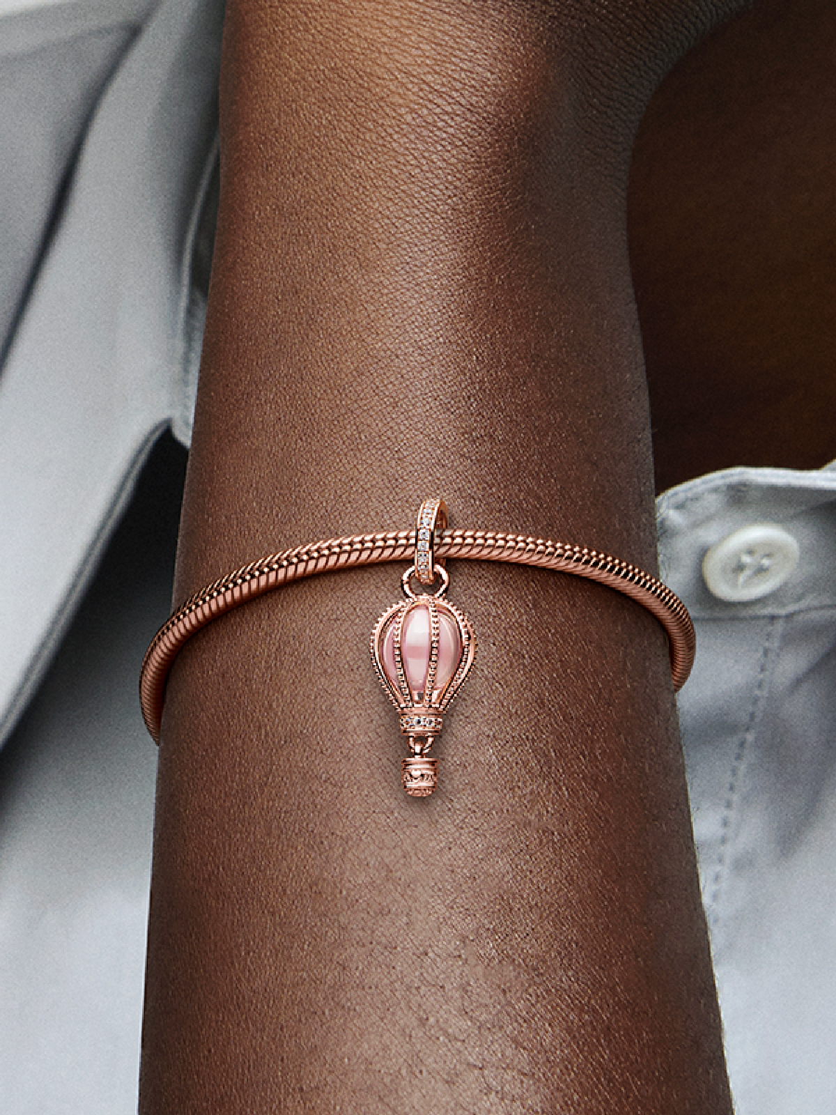 Sparkling Pink Hot Air Balloon Dangle Charm - 14k rose gold plating