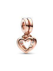 FINAL SALE - Linked Sister Hearts Split Dangle Charm - 14k rose gold plating