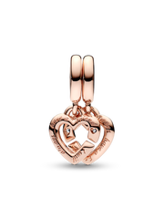 FINAL SALE - Linked Sister Hearts Split Dangle Charm - 14k rose gold plating
