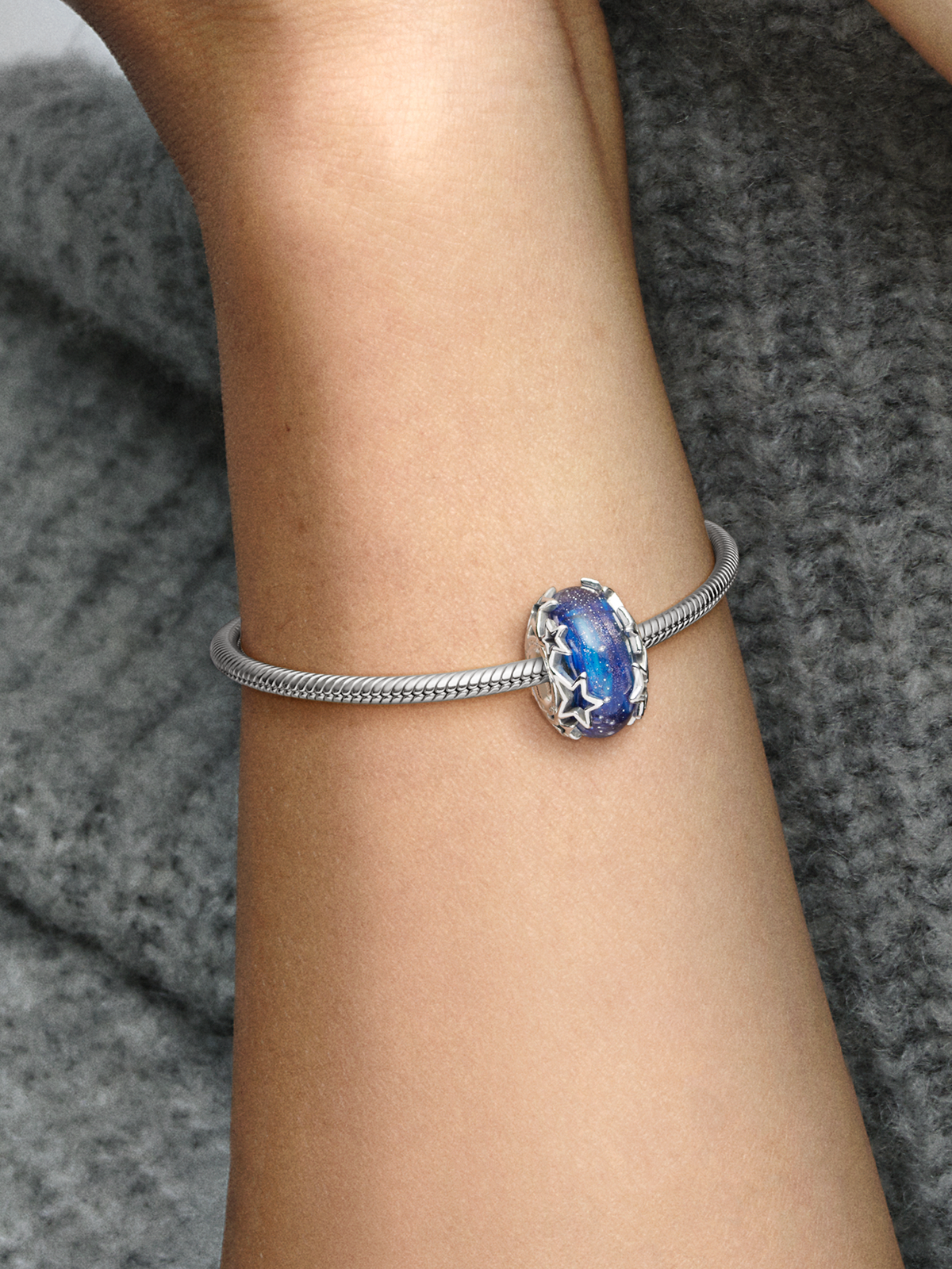 Galaxy Blue & Star Murano Charm - Sterling silver
