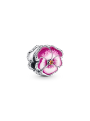 Pink Pansy Flower Charm - Sterling silver