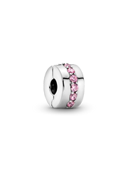Pink Sparkling Row Clip Charm - Sterling silver