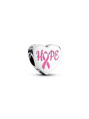 Hope heart sterling silver charm with pink enamel - Sterling silver