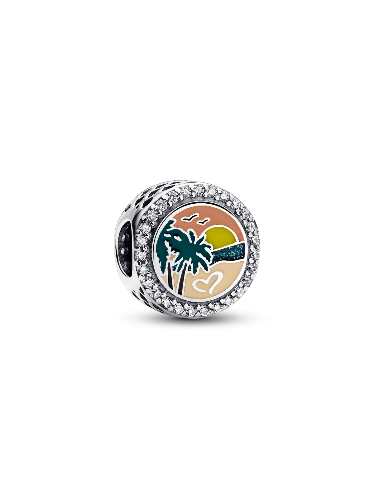 Engravable Beach Heart Scene Charm - Sterling silver