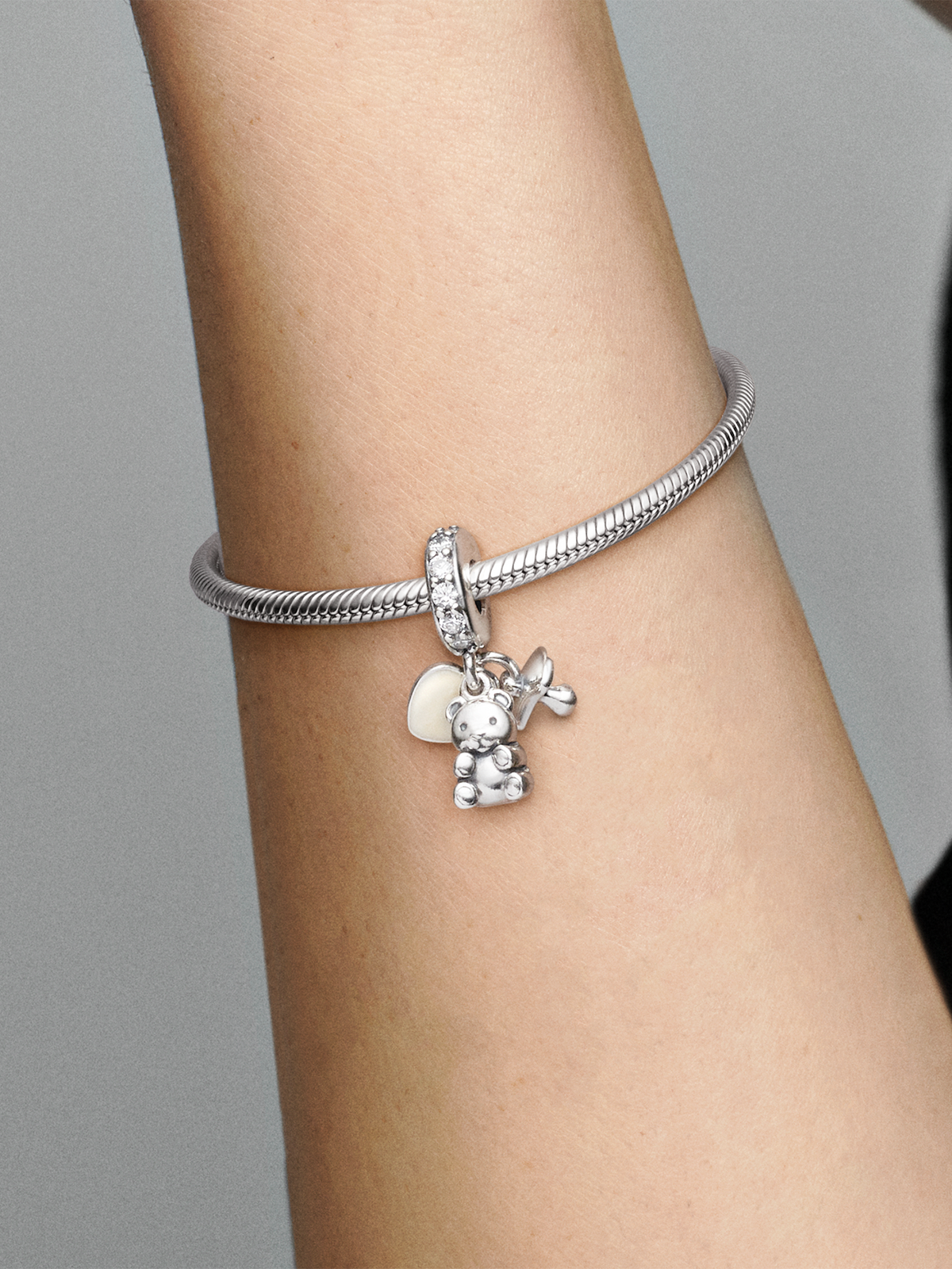 Baby Teddy Bear Dangle Charm - Sterling silver