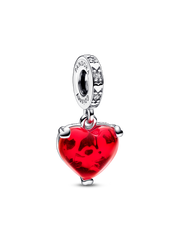 Disney Mickey & Minnie Mouse Kiss Red Murano Glass Dangle Charm - Sterling silver