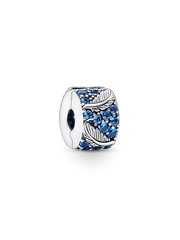 Curved Feather & Pavé Clip Charm - Sterling silver