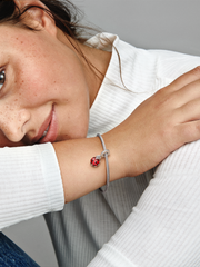 Red Ladybird Dangle Charm - Sterling silver