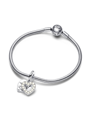 Pearlescent White Heart Double Dangle Charm - Sterling silver