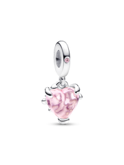 Pink Family Tree & Heart Dangle Charm - Sterling silver