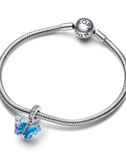 Blue Murano Glass Butterfly Dangle Charm - Sterling silver